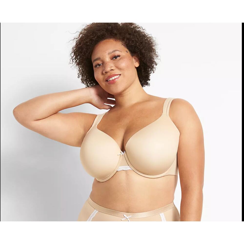 Lane Bryan Cacique Lightly Lined Full Coverage Underwire Lace Trim Beige Bra 46H